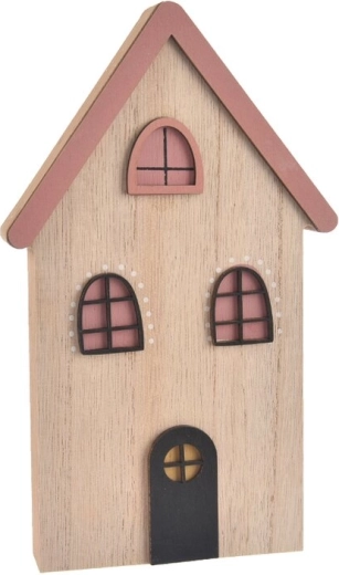 Lesena dekorativna hiška rožnata 12 × 2 × 20 cm