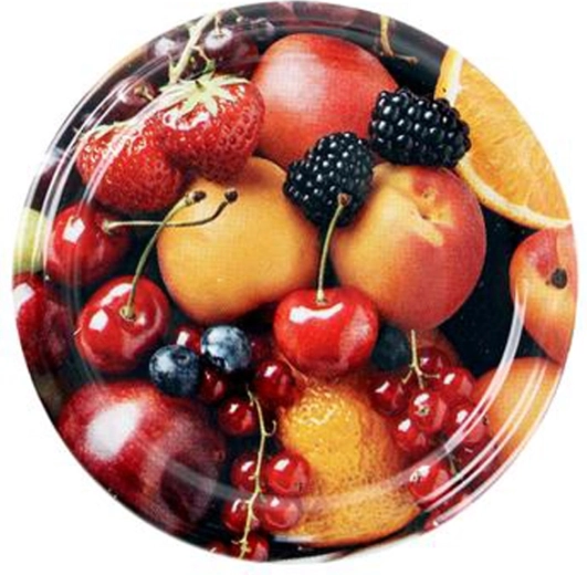 Pokrovčki Twist za steklene kozarce za vlaganje, 82 mm, sadni motiv, 10 kos