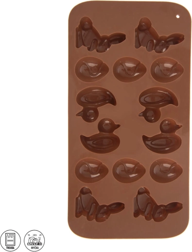 Silikonski model Velika noč – zajčki, račke in jajčka, 14 kosov, rjava