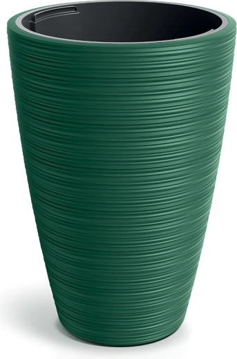 Cvetlični lonec Vena Round 39 cm – temnozelen plastičen okrasni ovitek z vložkom
