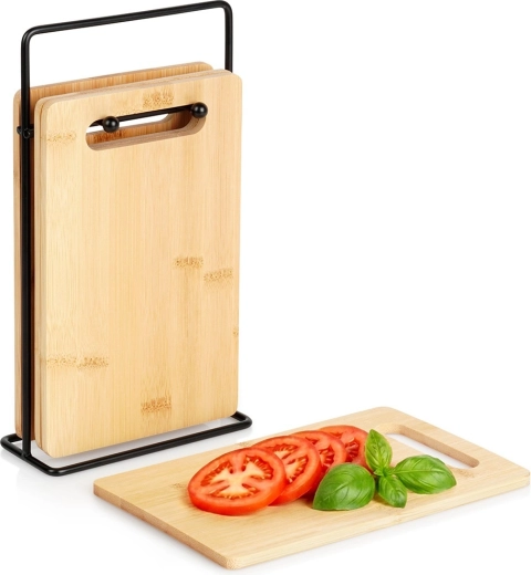 bambusna deska za rezanje s stojalom 22 × 14 cm, komplet 5 kosov
