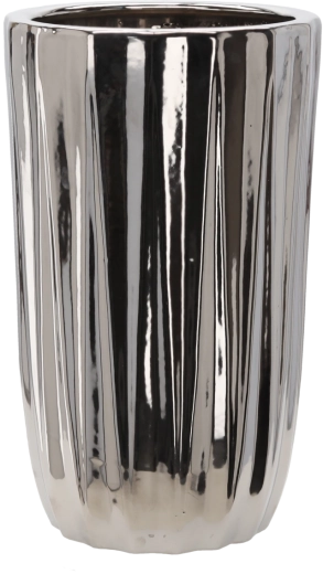 Keramični okrasni lonec za rože, srebrn, črtast, 24,5 × 24,5 × 41,5 cm