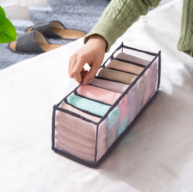 Organizator za garderobo, 7 predalčkov za spodnje perilo – siv