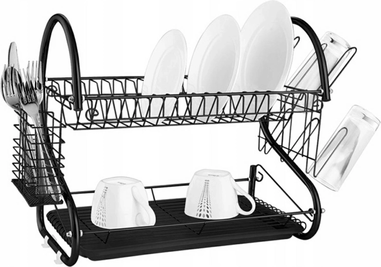 Dvonadstropni odcejevalnik za posodo črn