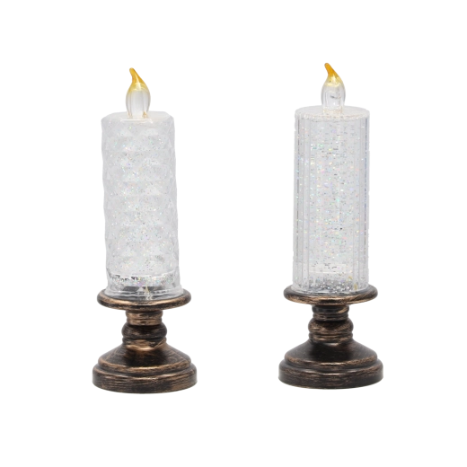 LED sveča s bleščicami na dekorativnem podstavku 21 cm