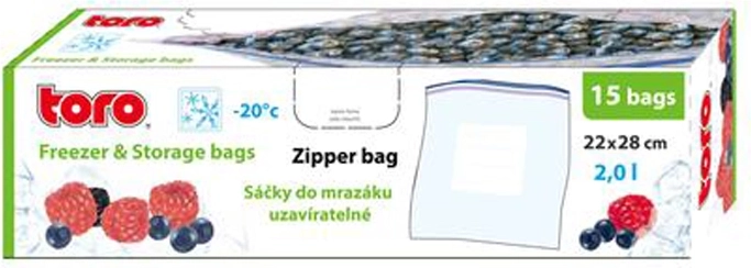 Živiljske zip vrečke za zamrzovanje TORO 2 l, 15 kos