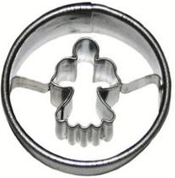 Modelček angel – okrogel 3 × 1,6 cm, pocinovana pločevina