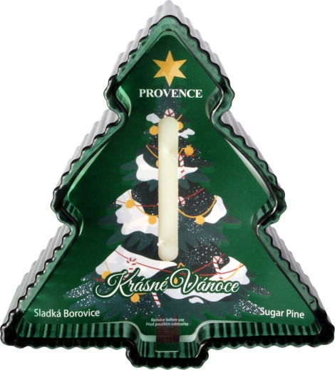 Božična sveča v steklu v obliki smrečice 230 g