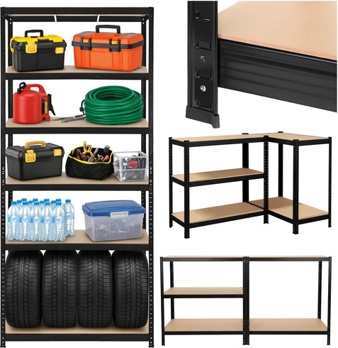 Kovinski regal za delavnico in garažo 220 × 100 × 45 cm, 5 polic, nosilnost 1000 kg, BIGSTREN – črn