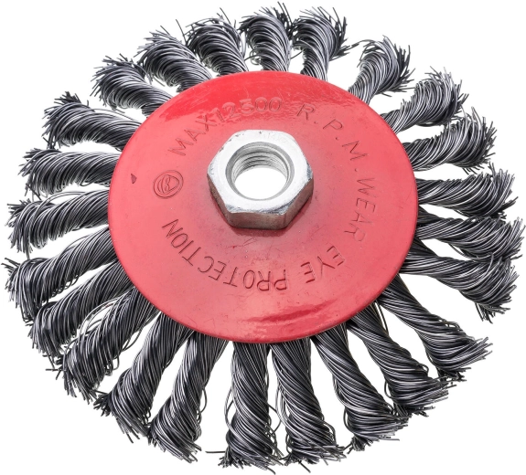 Skodelasti jekleni krtača 125 mm, žica 0,3 mm, navoj M14