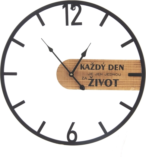 Stenska ura iz lesa in kovine »Vsak dan…« 50 cm