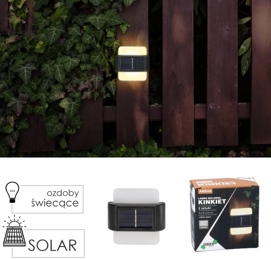 Set 2 solarnih stenskih LED luči ARRAS, toplo bela, 9 × 9 × 2,3 cm