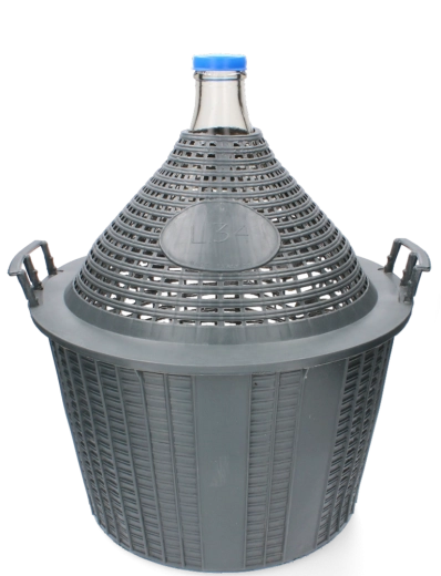 Stekleni demižon 34 l z ozkim vratom in plastično košaro