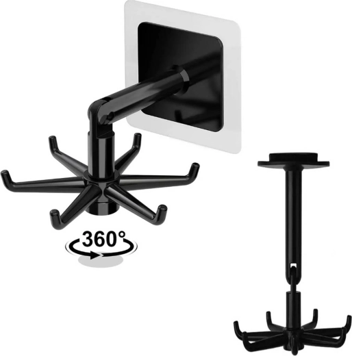 Kuhinjski vrtljivi samolepilni kavelj, črn