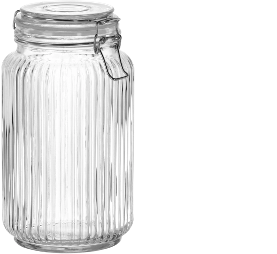 Steklen kozarec s hermetičnim pokrovom, rebrast, 1,6 l