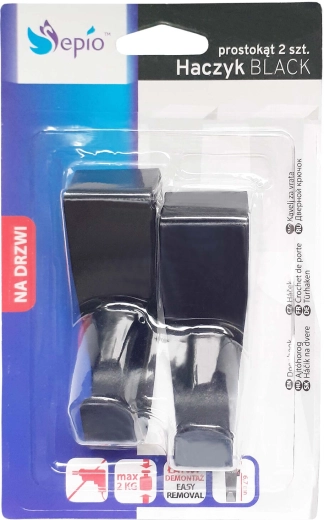 Nerjavni kavelj za predal, črn, 2 kosa