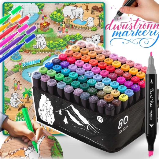 Kreativni set: barvna podloga za pobarvanke 90 × 120 cm + alkoholni flomastri 80 kosov NUKIDO