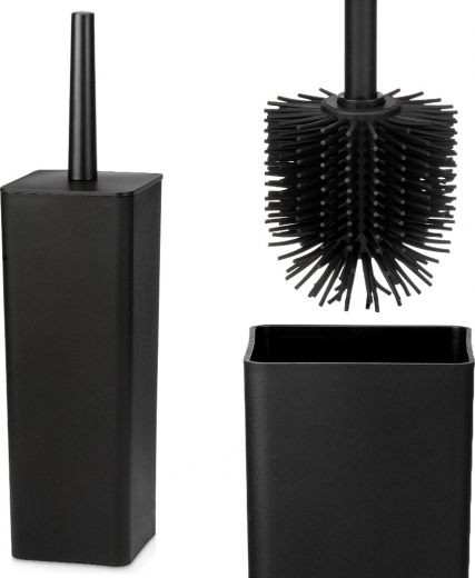 Silicone toilet brush with stand Vilde, black, 37.5 cm