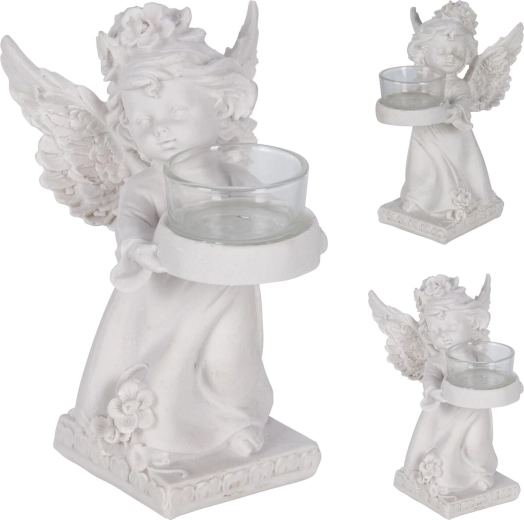 Angel decoration for a tea light, 17 cm, white - 1 piece