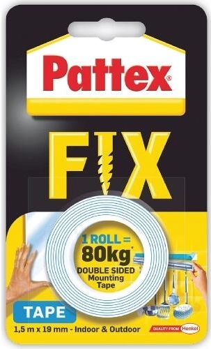 Dvostranski montažni trak PATTEX Super Fix 19 mm × 1,5 m, nosilnost 80 kg
