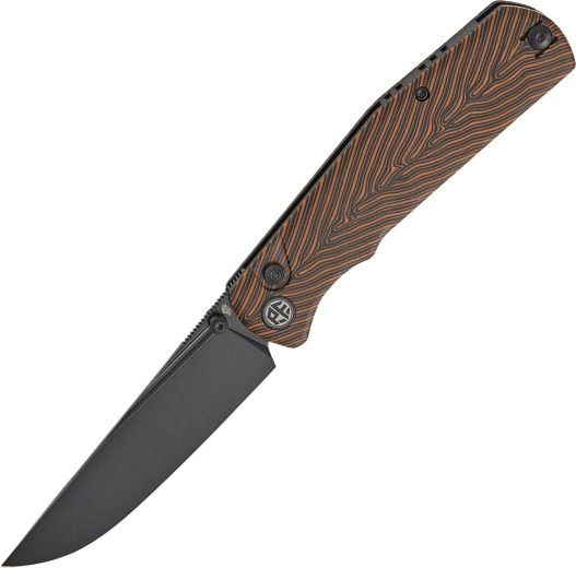 Petrified Fish Lis orange pocket knife with Black Stonewash finish, G10 G-Mascus