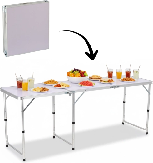 Zložljiva turistična miza 180 × 60 cm, nastavljiva po višini