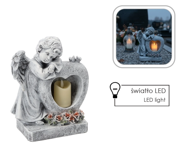 Angel s srčkom z LED svečko dekoracija