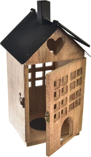 Lanterna iz mangovega lesa in kovine Black 18 × 18 × 36 cm