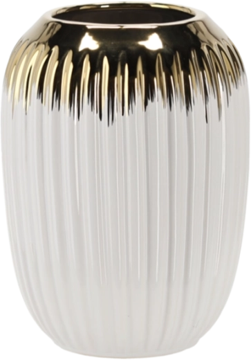 Keramična vaza 15 × 15 × 20 cm belo‑zlata