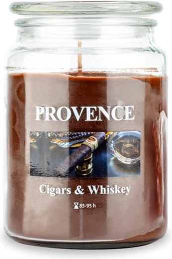 Dišeča sveča v steklu PROVENCE cigars & whiskey 95 ur