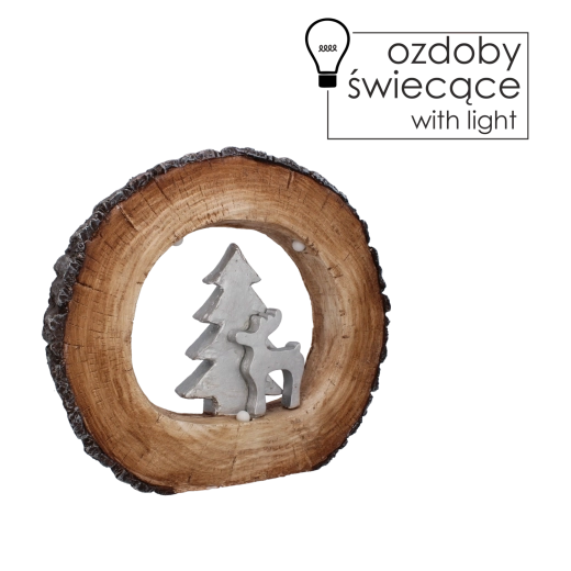 Božična LED figurica – smrečica in los na deblu 38 × 7 × 34 cm
