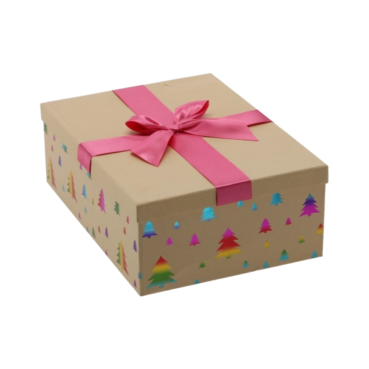 Festive gift box in brown with a pink bow 28.5 × 20 × 8.5 cm - 1 piece