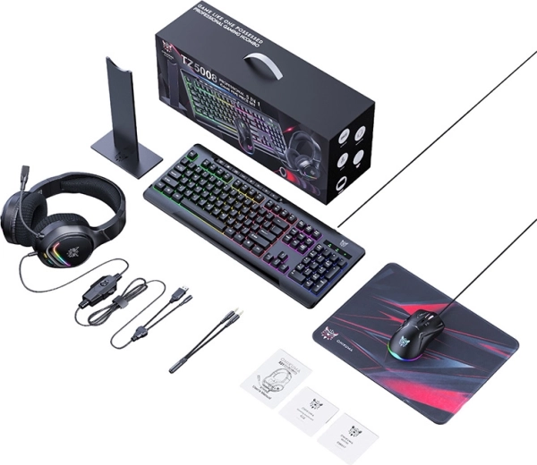 Onikuma gaming komplet 5 v 1 (tipkovnica, miška, slušalke z mikrofonom, podloga, stojalo)