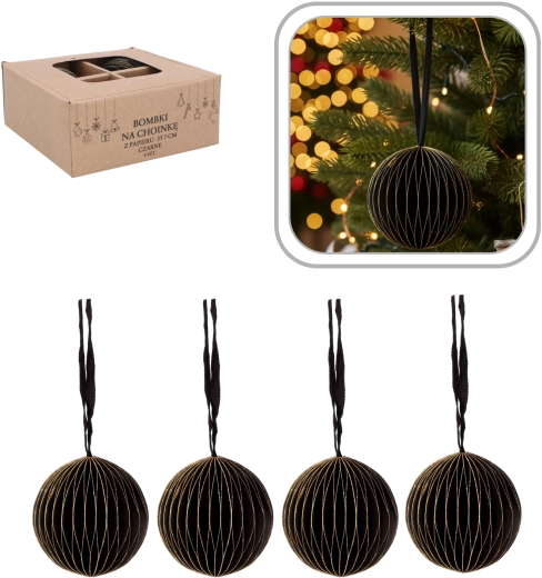 Set črnih papirnatih božičnih krogel 7 cm (4 kosi) Chomik