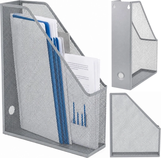 Metal vertical document organizer for A4, silver
