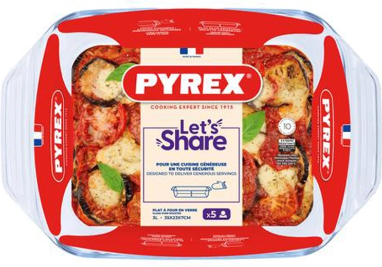 Stekleni pekač z ročaji PYREX 35 × 23 cm, 3 l iz borosilikatnega stekla