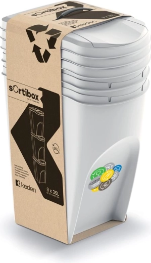 Set 3 košev za ločevanje odpadkov SORTIBOX 3×35 l, pepelnato siva