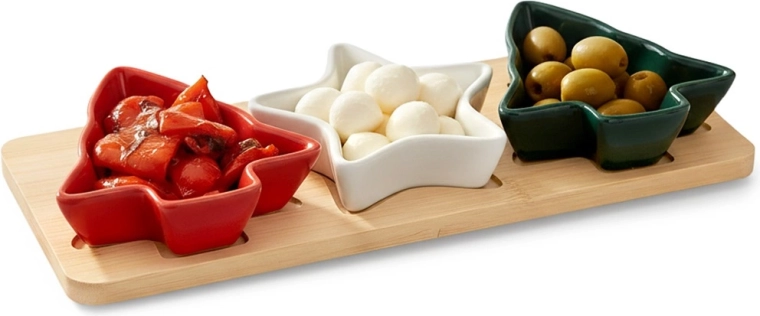 Porcelanaste skledice za prigrizke na pladnju, 4-delni set