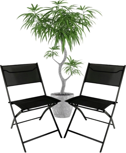 Set of 2 foldable metal garden chairs, black