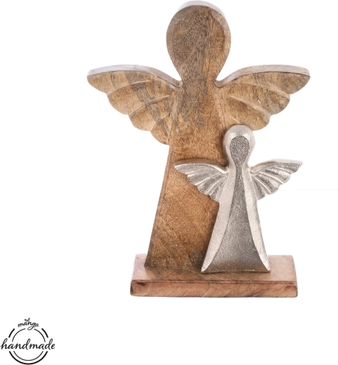 Angel iz mangovega lesa s kovinskim detajlom 32,5 cm