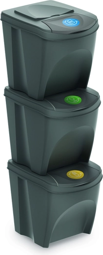 Komplet 3 košev za ločevanje odpadkov Sortibox, sivi kamen, 3×25 l