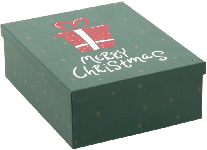 Christmas gift box, green with “MERRY CHRISTMAS” text - 1 piece