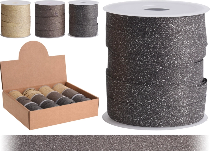 Bleščeči vezalni trak 10 m × 1 cm – mešanica rjave in zlate