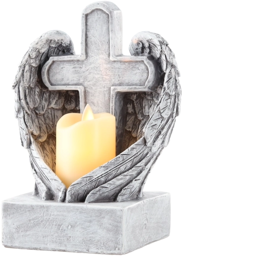 Pietetna dekoracija križ z angelskimi krili z LED svečko
