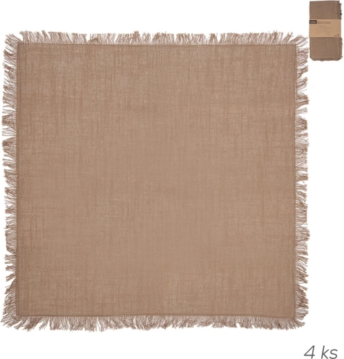 Bombažni prtički v naravno rjavem odtenku z resicami 45 × 45 cm, 4 kosi