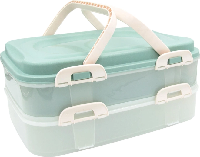 Posoda za živila z dvema nadstropjema z ročaji, 40 × 30 × 18 cm, mentolna