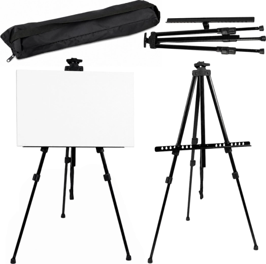 Kovinsko slikarsko stojalo (sztaluga) za plener, trinožno s torbo, črno 158 cm