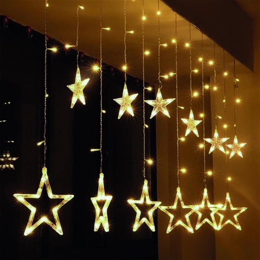 Solight LED Christmas star curtain 1.8 m, 77 LEDs, warm white, IP20, battery/USB