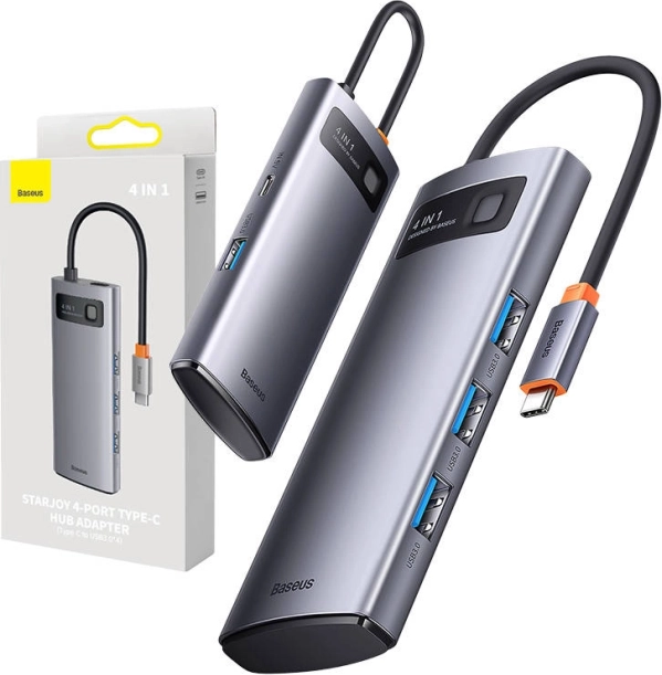USB‑C razdelilnik 4 v 1 BASEUS Metal Gleam – 4× USB 3.0