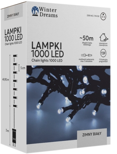 LED Light Chain 1000 LEDs Cool White 50 m